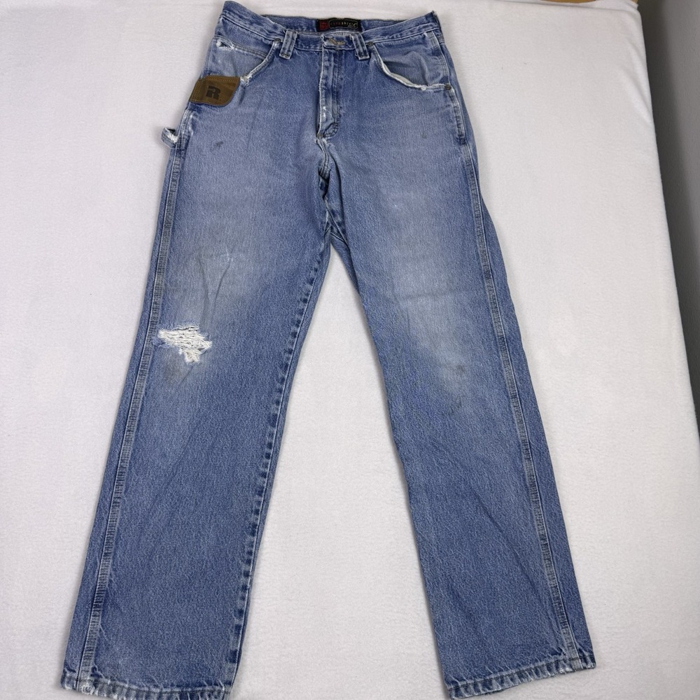Wrangler Riggs Workwear Carpenter Jeans Men's 32x34 Medium Wash Distressed Denim